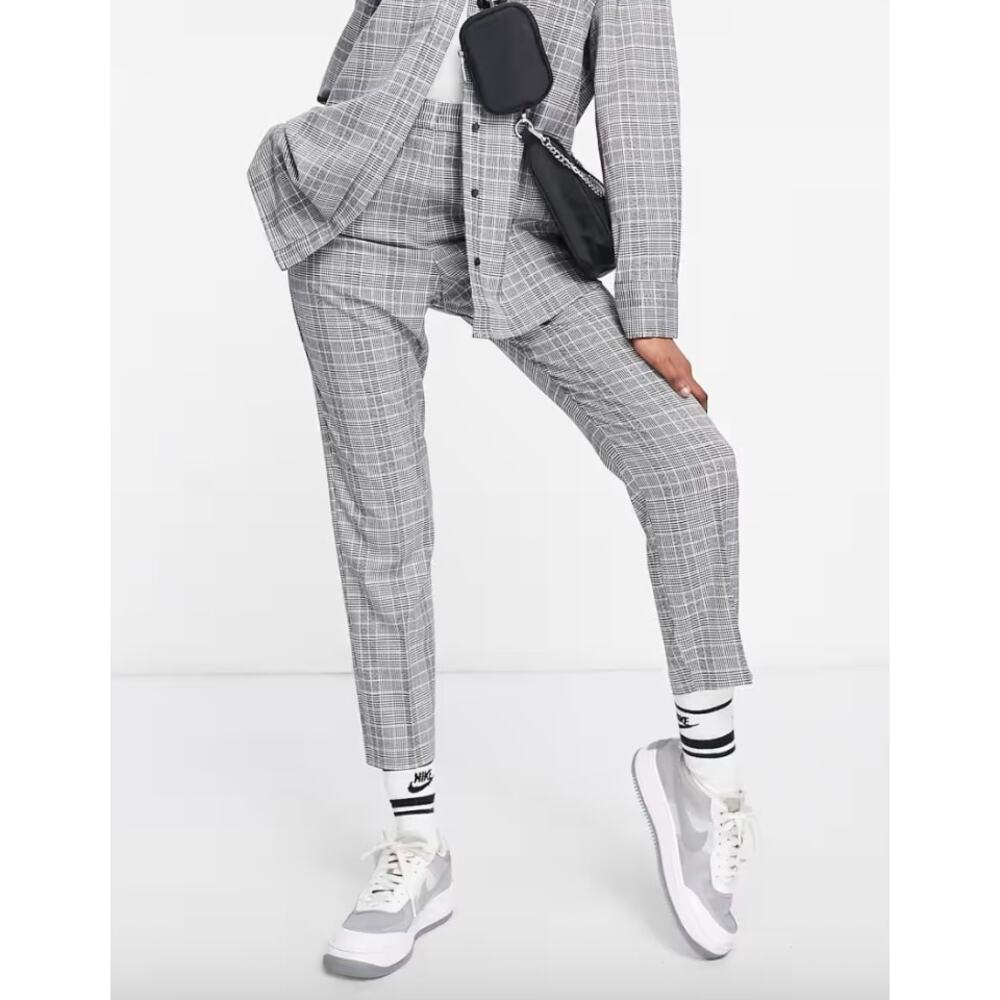ASOS DESIGN‎ Premium Suit Pant Mono Check Pull On Stretch Waist Pants Size Small